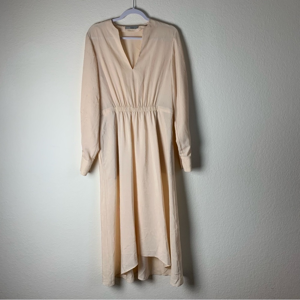 Vince cream poet v neck long sleeve sheer maxi dress M